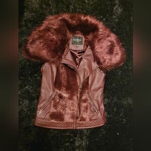 Guess Burgundy Faux Fur Vest Size Small Womens